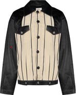 PCFG Silk & Linen Blend Free Heaven Kutnia Striped Vegan Leather Jacket
