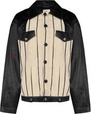 PCFG Silk & Linen Blend Free Heaven Kutnia Striped Vegan Leather Jacket