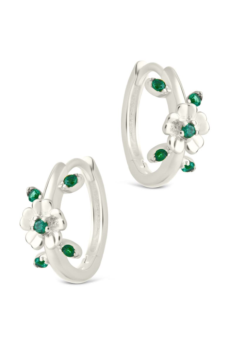 Cambrie Cubic Zirconia Flower Hoop Earrings, Alternate, color, SILVER
