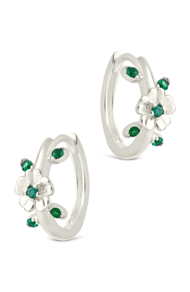 Sterling Forever Cambrie Cubic Zirconia Flower Hoop Earrings, Alternate, color,