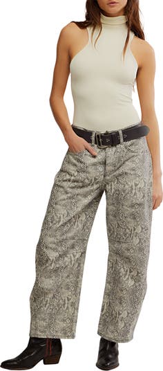 Leopard Print Barrel Leg Jeans