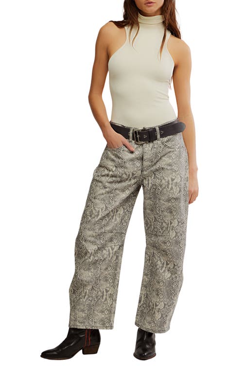 Free People We The Free Good Luck Leopard Barrel Leg Jeans In Snake Combo In Gray