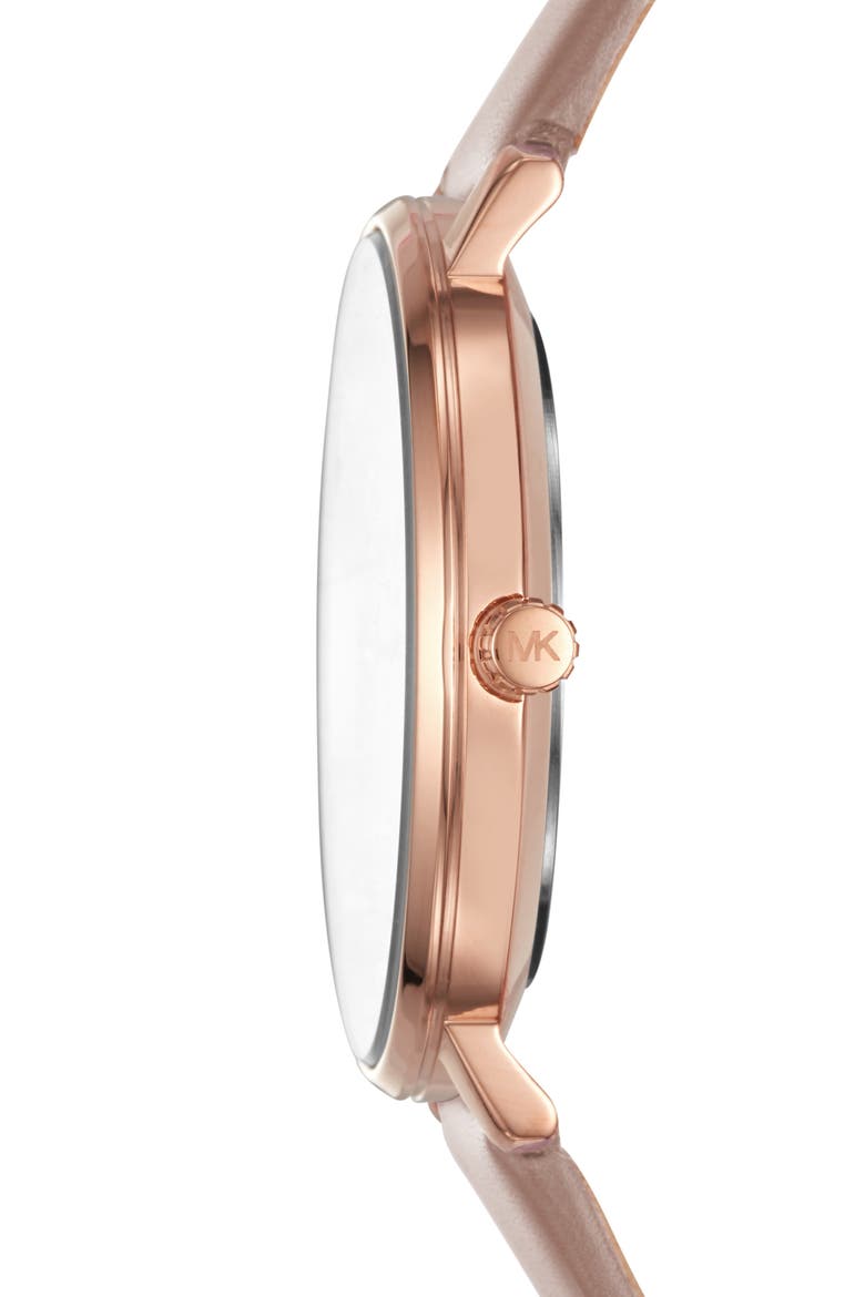 Pyper Leather Strap Watch, 38mm, Alternate, color, MOCHA/ WHITE/ ROSE GOLD