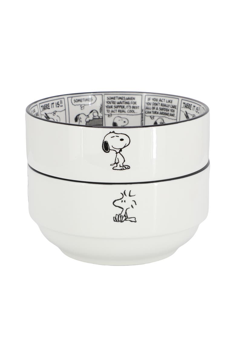 Sunday Strips 2 Piece 6 Inch Round Fine Ceramic Bowl Set, Alternate, color, White