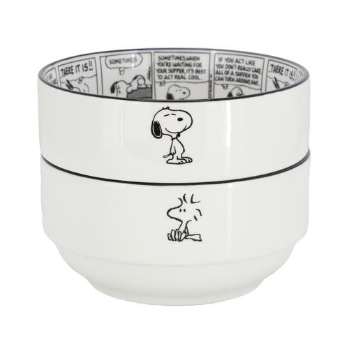 Gibson Sunday Strips 2 Piece 6 Inch Round Fine Ceramic Bowl Set In White