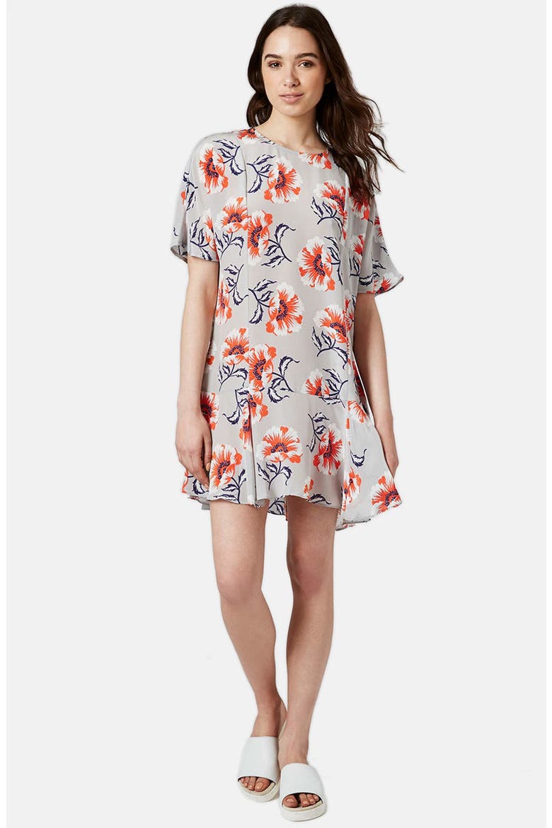 Floral Print Silk Shift Dress, Alternate, color, LIGHT GREY
