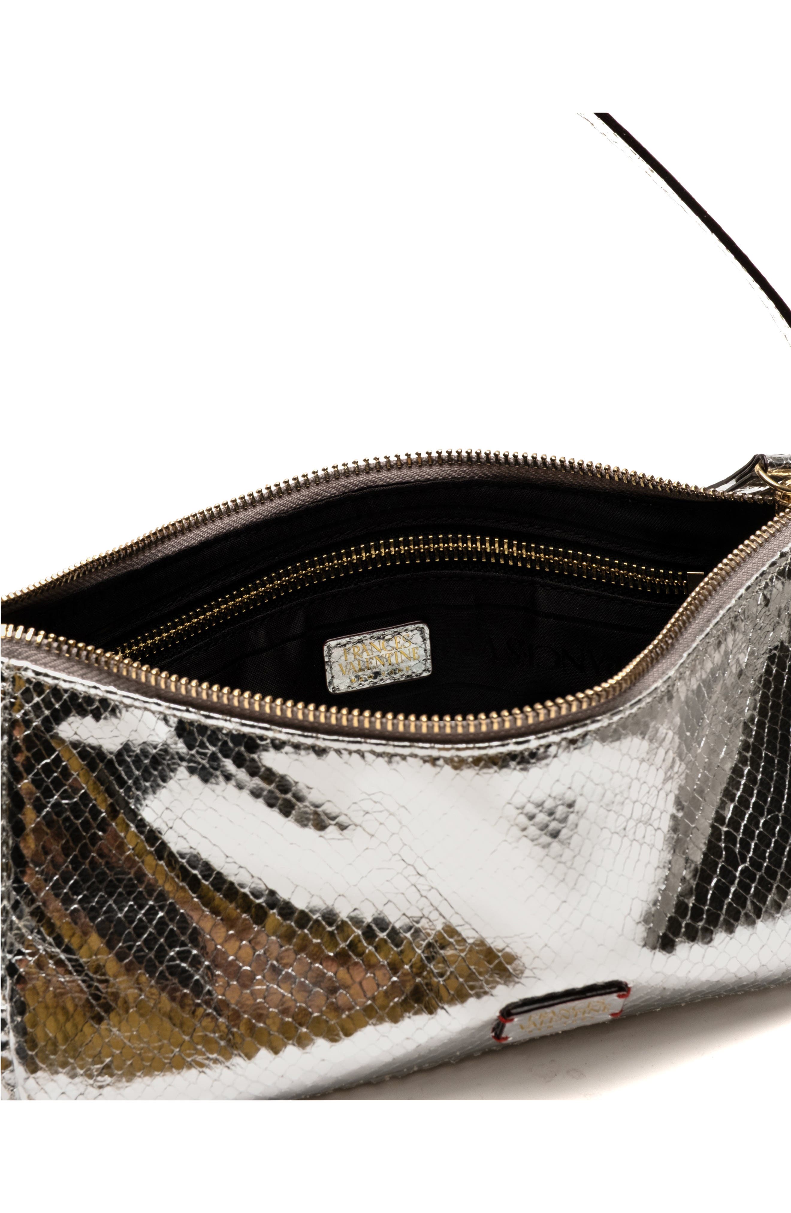 Frances Valentine Mia Snakeskin Embossed Metallic Leather Shoulder Bag, Alternate, color, Silver