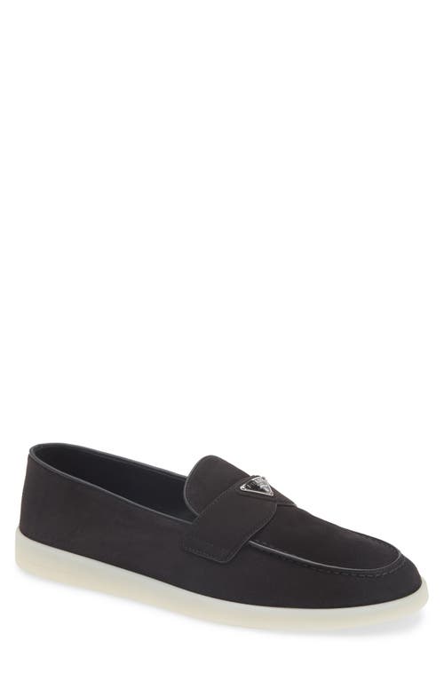 Prada Suede Slip-on Shoes In Nero