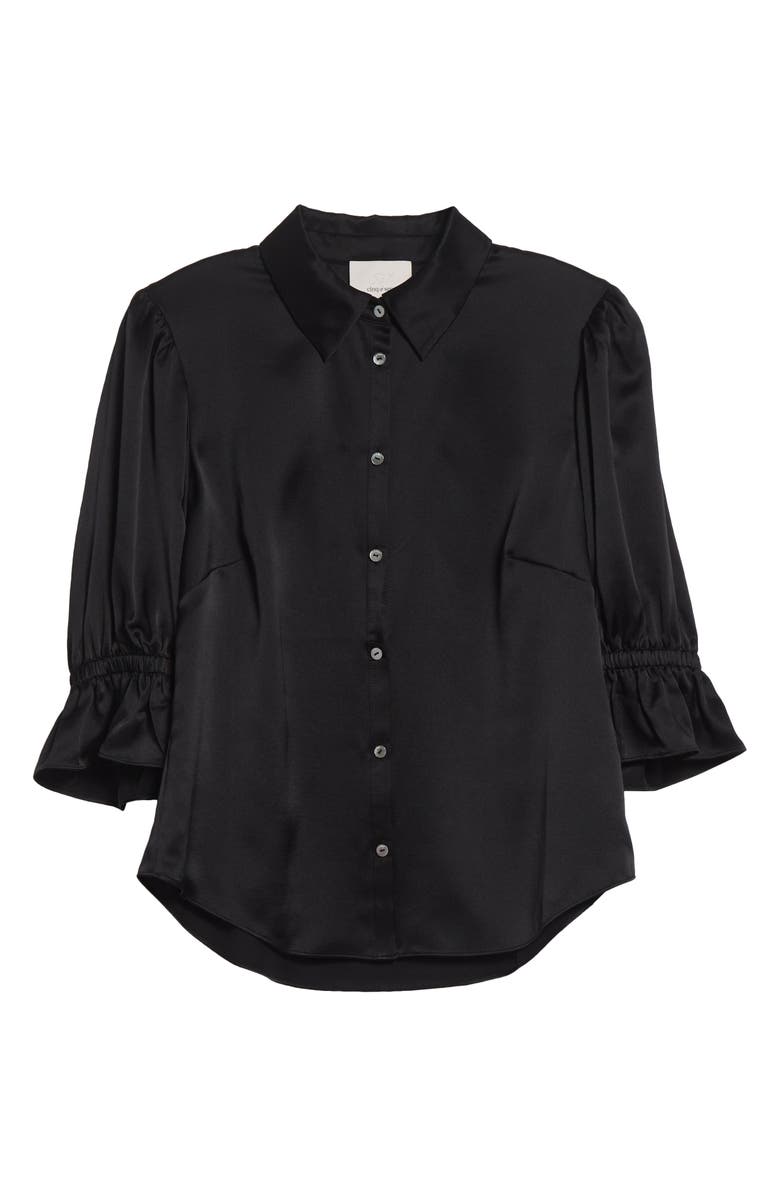 Cinq à Sept Fiona Ruffle Cuff Silk Button-Up Shirt, Alternate, color, Black