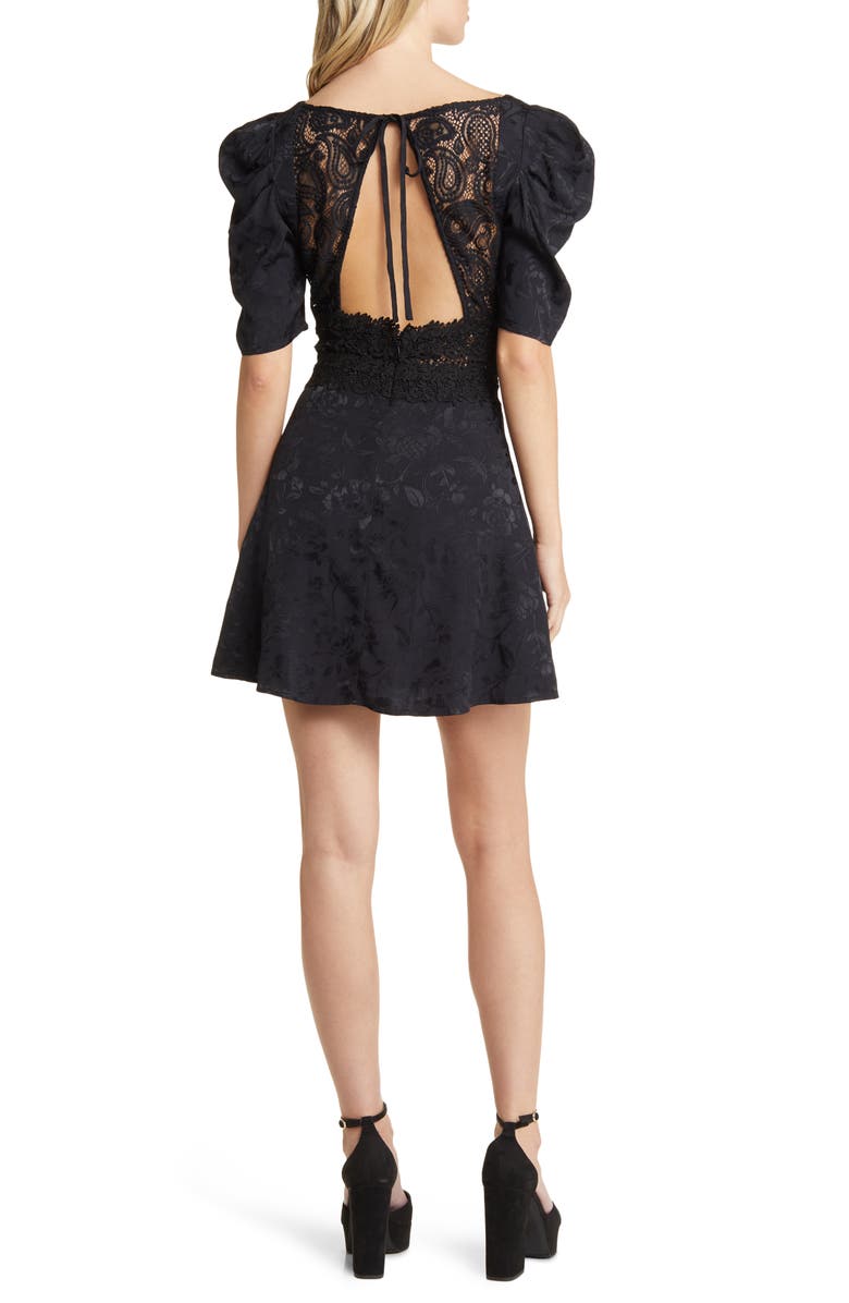 For Love & Lemons Danielle Open Back Lace & Damask Minidress, Alternate, color, 