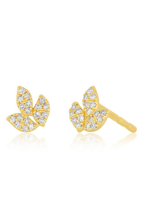Pavé Diamond Leaf Stud Earrings