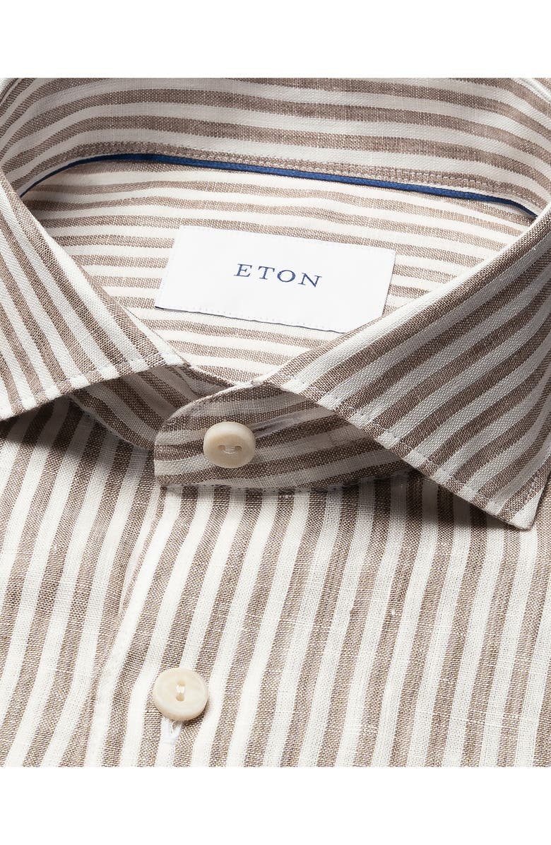 Eton Regular Fit Bengal Stripe Linen Dress Shirt, Alternate, color, Light Beige