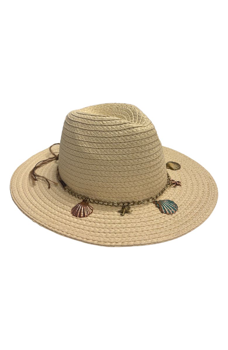 MARCUS ADLER Sea Shell Charm Straw Cowboy Hat, Main, color, Natural