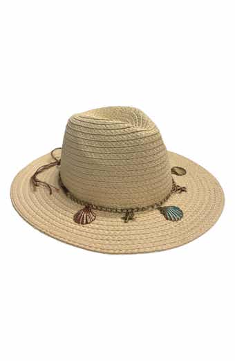 MARCUS ADLER Sea Shell Charm Straw Cowboy Hat