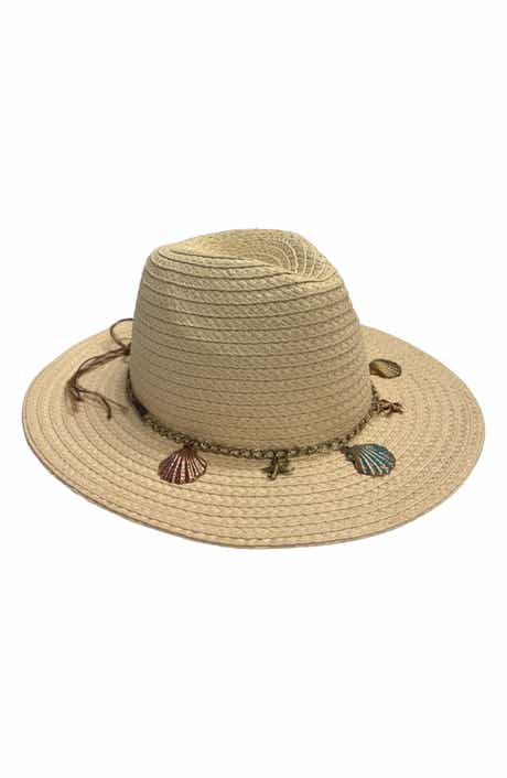 MARCUS ADLER Sea Shell Charm Straw Cowboy Hat