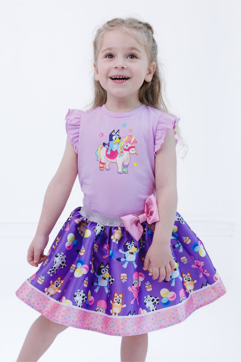 2-Piece T-Shirt and Skirt Set, Alternate, color, Lavender Purple Bluey