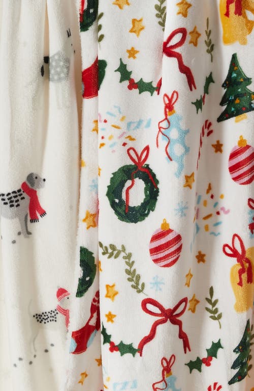 Woven & Weft Holiday Print Reversible Faux Shearling Throw Blanket In White
