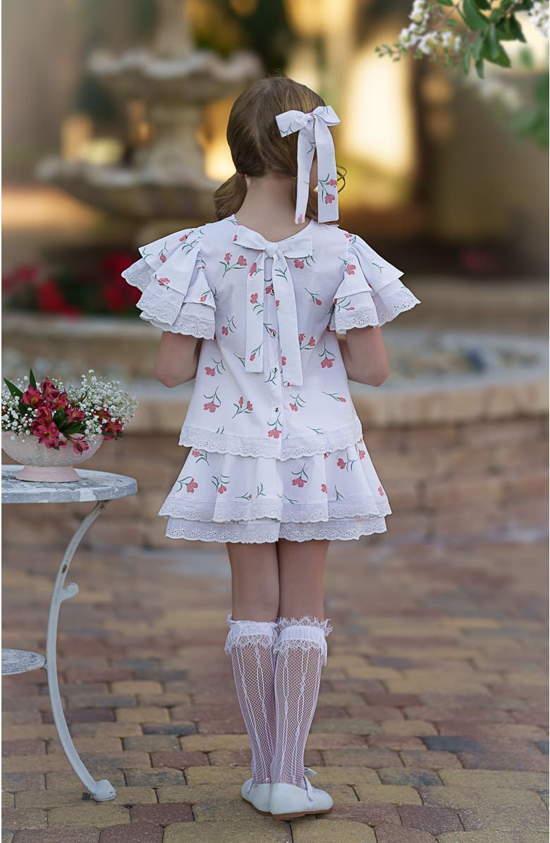 Petite Maison Kids Tulip Cotton Blouse and Shorts Set, Alternate, color, White Tulip Print