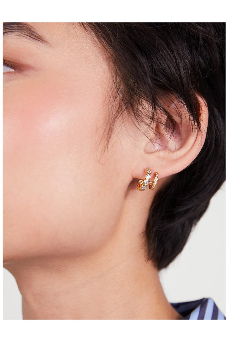 dazzle crystal double huggie hoop earrings, Alternate, color, CLEAR/ GOLD
