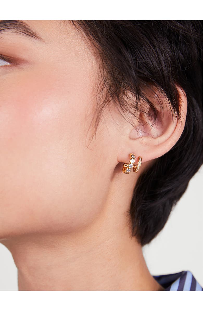 Kate Spade New York dazzle crystal double huggie hoop earrings, Alternate, color, Clear/ Gold