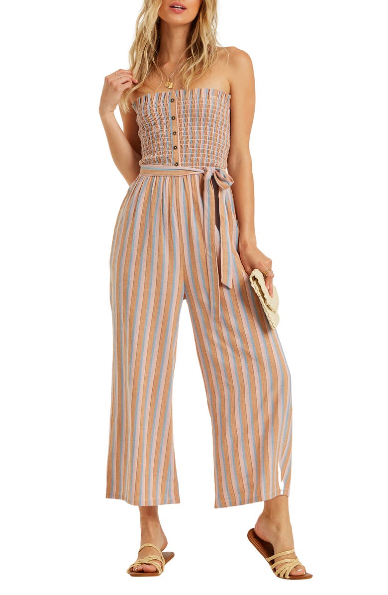 Billabong Forward Feelings Strapless Wide Leg Jumpsuit, Main, color, 
