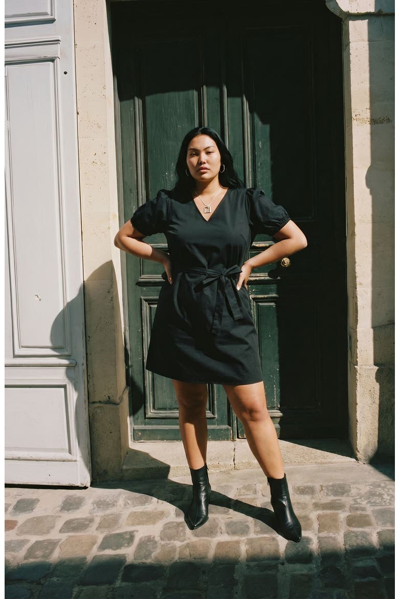 Tie Waist Dress, Alternate, color, BLACK