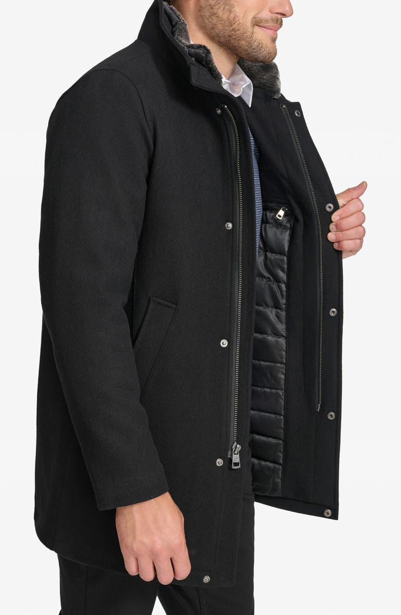 Calvin Klein Walking Wool Blend Coat with Faux Fur Trim, Alternate, color, Black