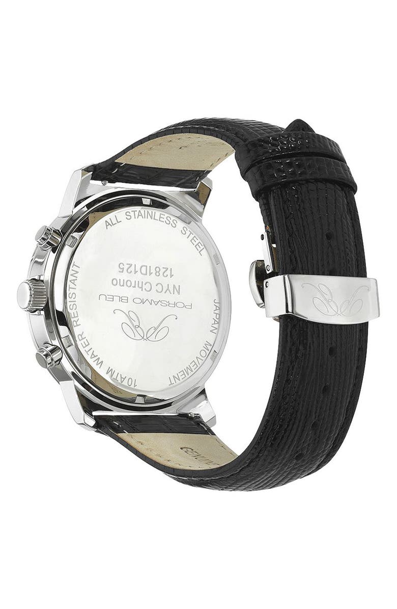 PORSAMO BLEU NYC Chronograph Embossed Leather Strap Watch, 47mm, Alternate, color, Black