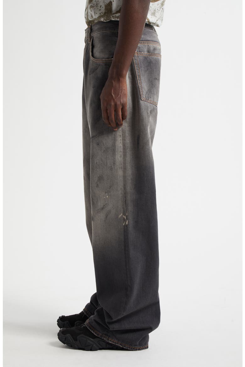 2021 Black Trafa Paint Splatter Loose Fit Wide Leg Jeans, Alternate, color, BLACK