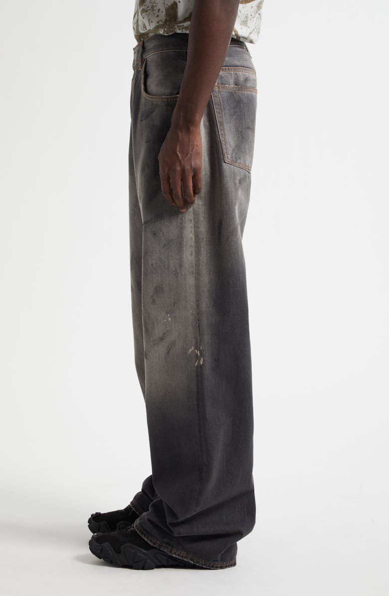 Acne Studios 2021 Black Trafa Paint Splatter Loose Fit Wide Leg Jeans, Alternate, color, 