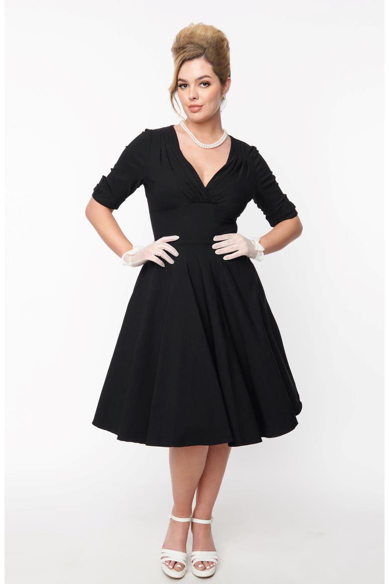 Half Sleeve Surplice Delores Swing Dress, Main, color, Black