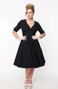 Unique Vintage Half Sleeve Surplice Delores Swing Dress