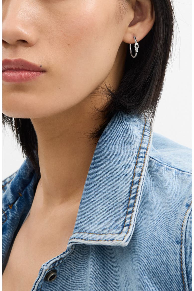 Interlocking C Small Hoop Earrings, Alternate, color, RHODIUM