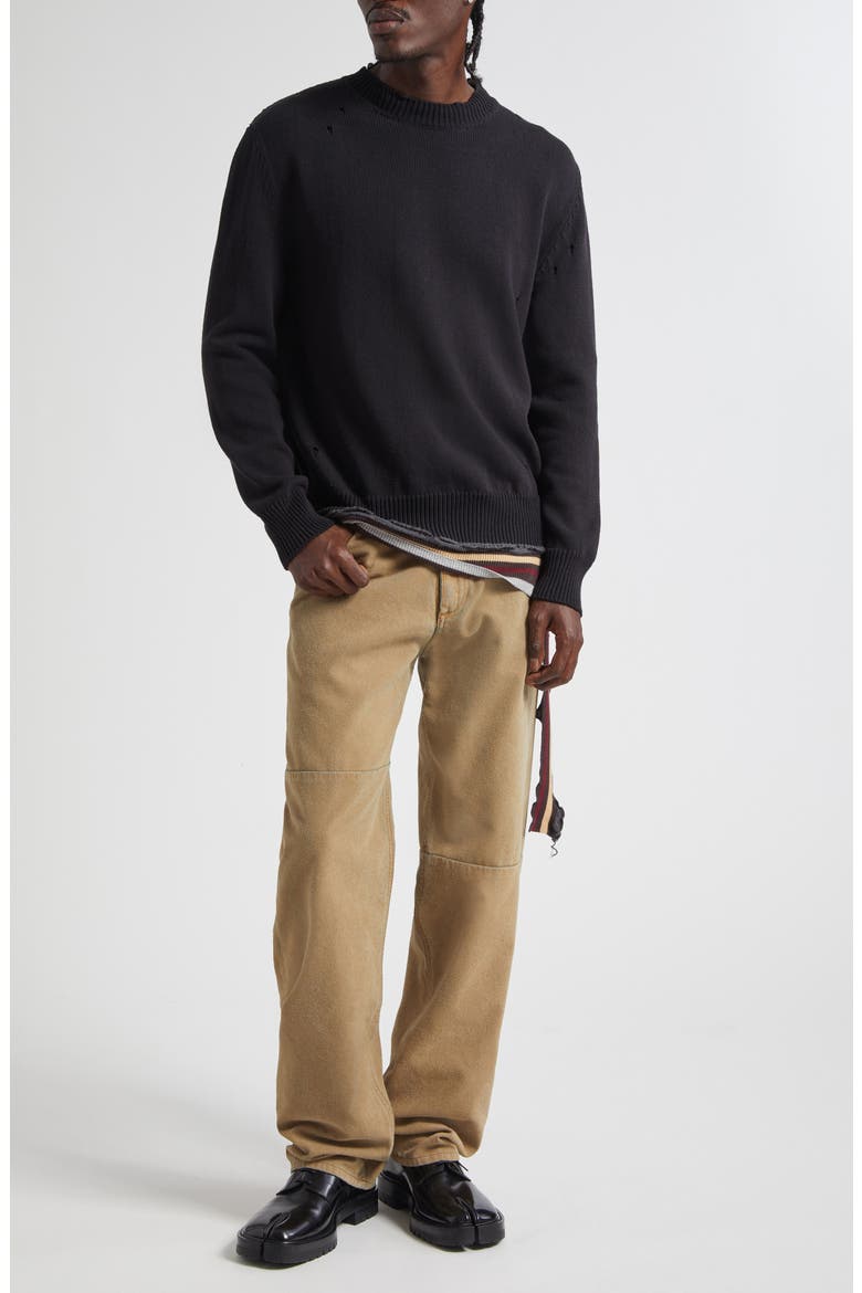 Distressed Crewneck Sweater, Alternate, color, BLACK-MULTICOLOR