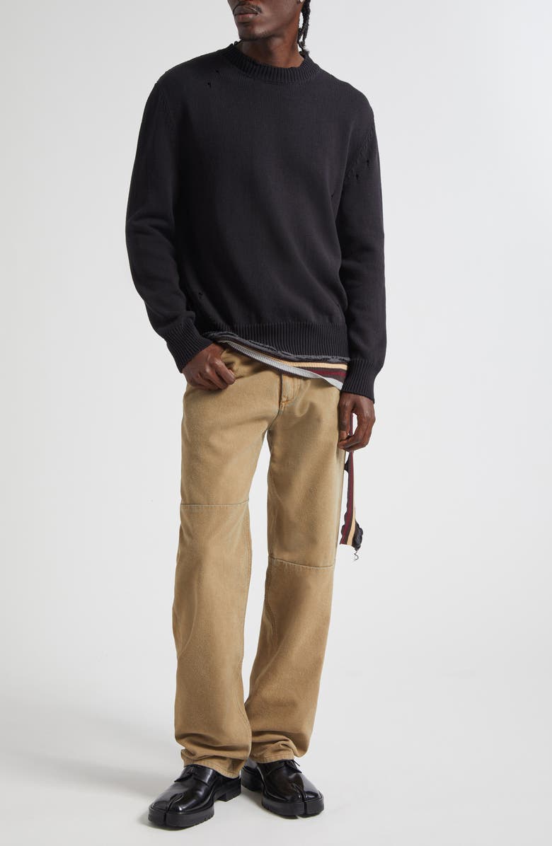 MM6 Maison Margiela Distressed Crewneck Sweater, Alternate, color, Black-Multicolor