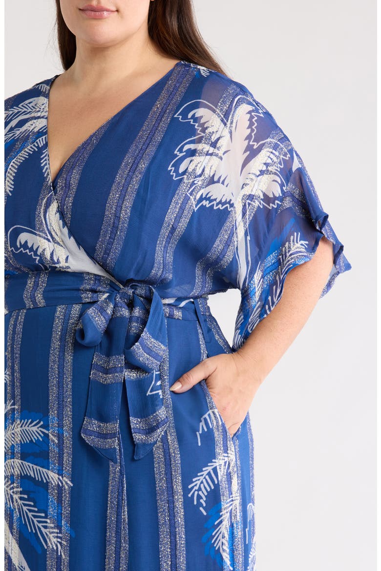 Tammy Metallic Palm Maxi Dress, Alternate, color, NAVY MULTI