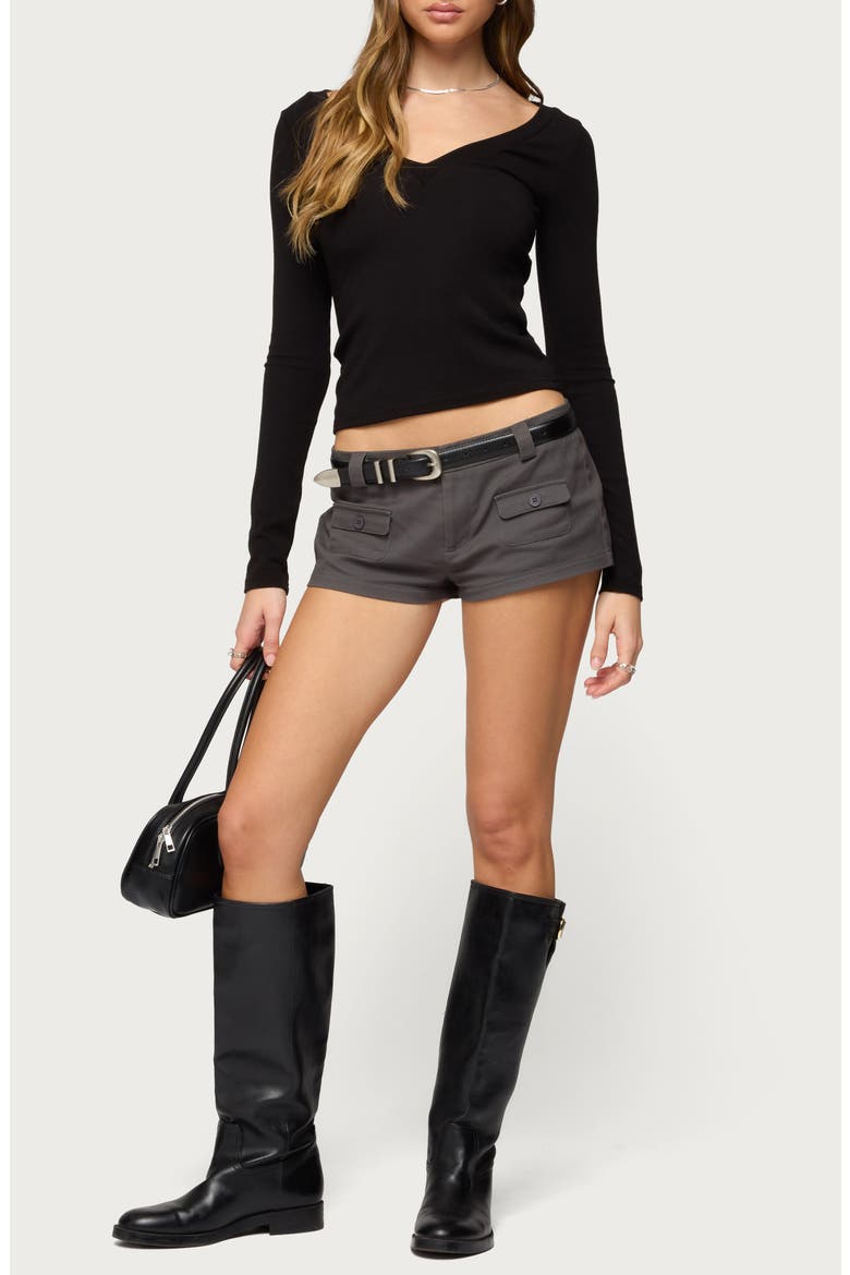 Larna V-Neck Long Sleeve Crop T-Shirt, Alternate, color, BLACK
