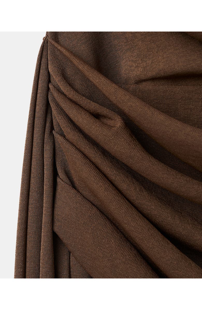 MANGO Drape Neck Ruched Minidress, Alternate, color, Brown