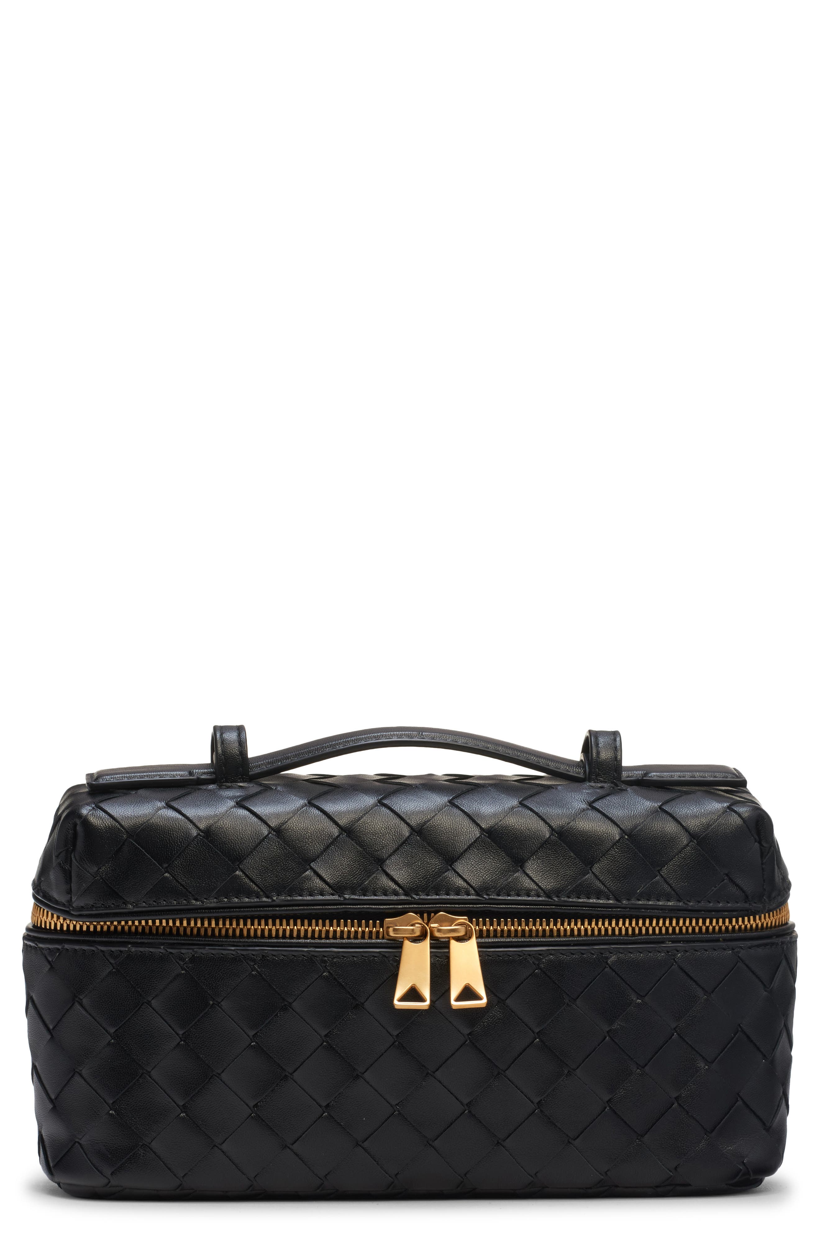Bottega Veneta Intrecciato Leather Convertible Vanity Case, Main, color, 8425 Black-Gold