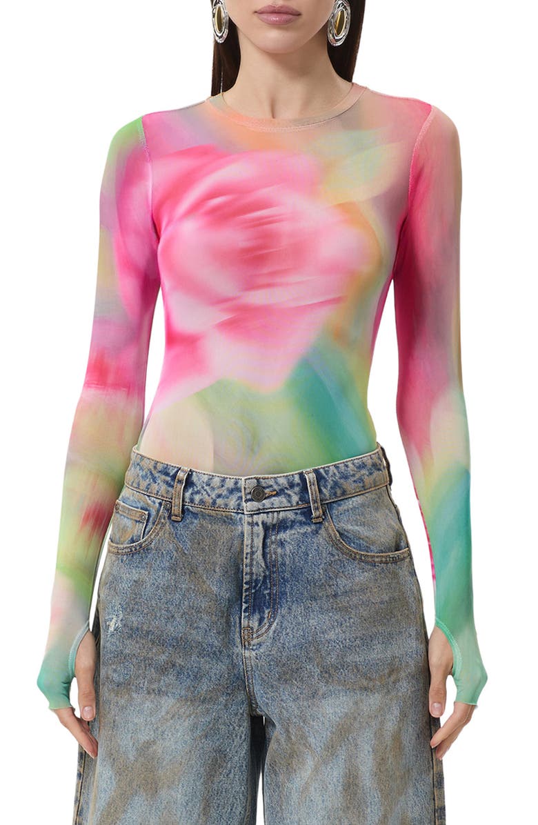 AFRM Kaylee Floral Print Long Sleeve Shirt, Main, color, Green Rose