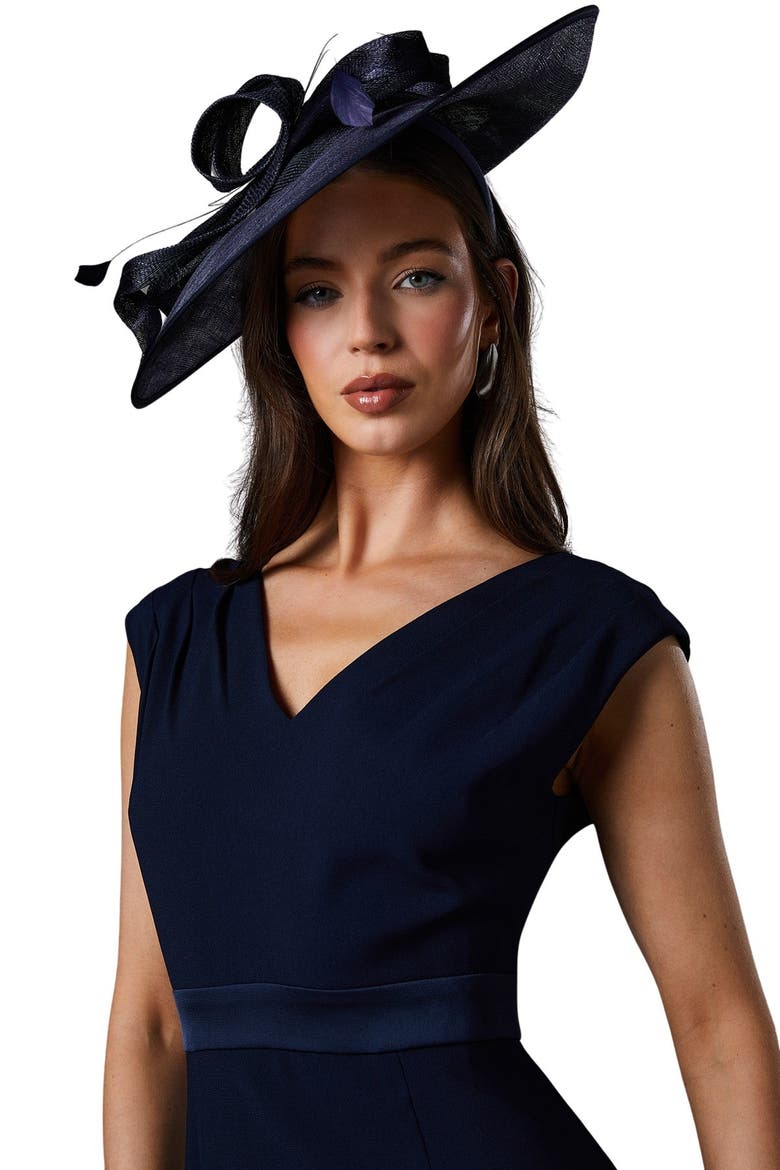 Satin Back Crepe Peplum Dress, Alternate, color, Navy