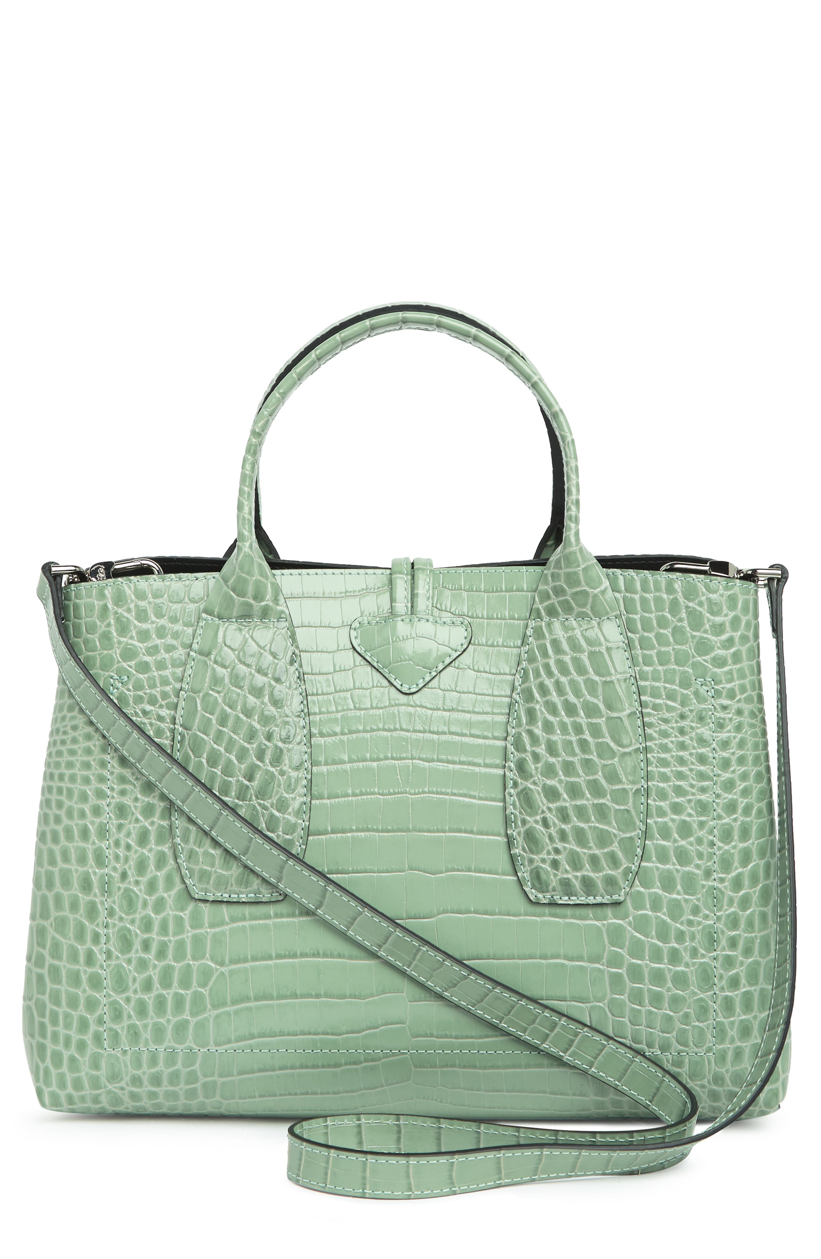 Longchamp Croc Embossed Leather Tote Bag, Alternate, color, 