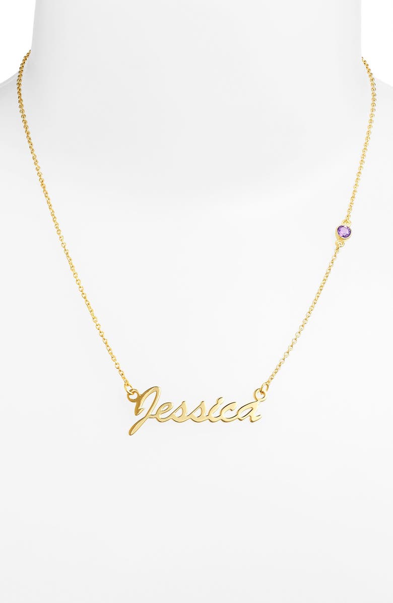 Argento Vivo Sterling Silver Argento Vivo Birthstone & Personalized Nameplate Pendant Necklace, Main, color, 