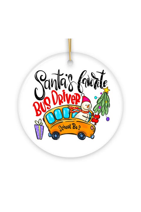 Santas Favorite Bus Driver Snowman Ceramic Ornament