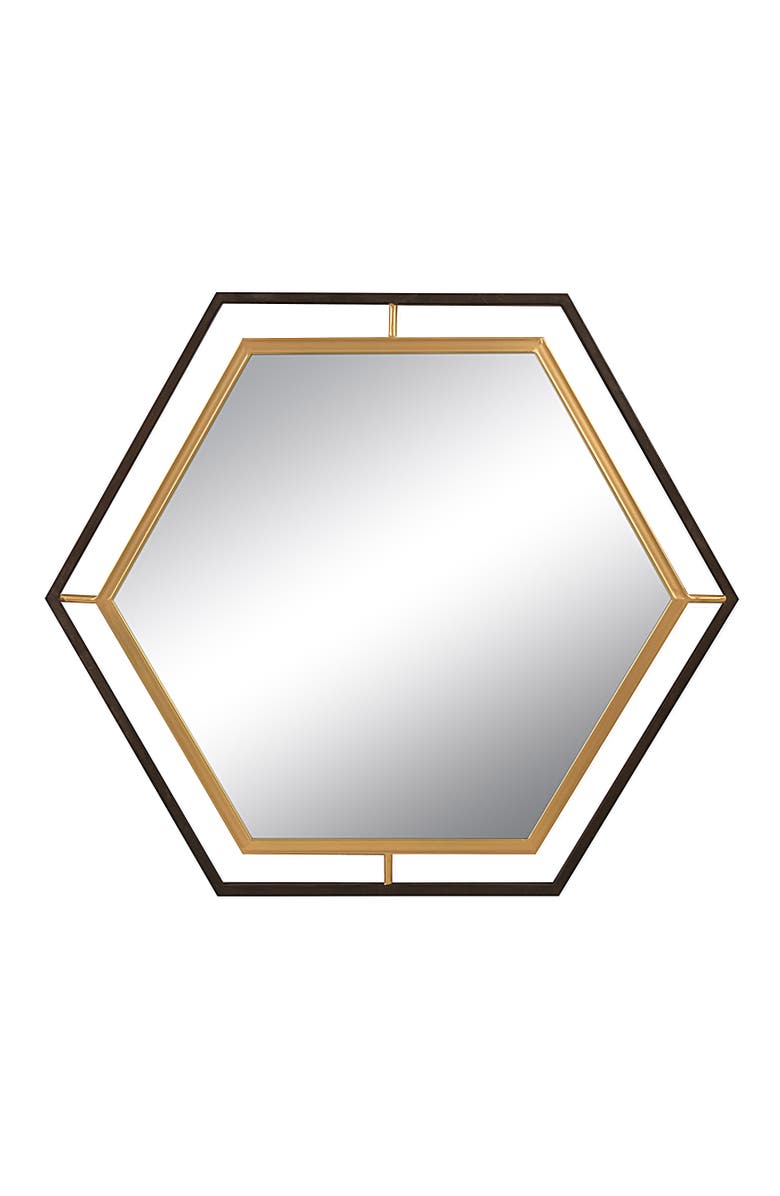 Storied Home Hexagon 2-Tone Metal Framed Wall Mirror, Black and Gold, Main, color, Gold