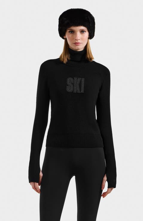 Novie Knit Embellished Ski Logo Turtleneck Sweater
