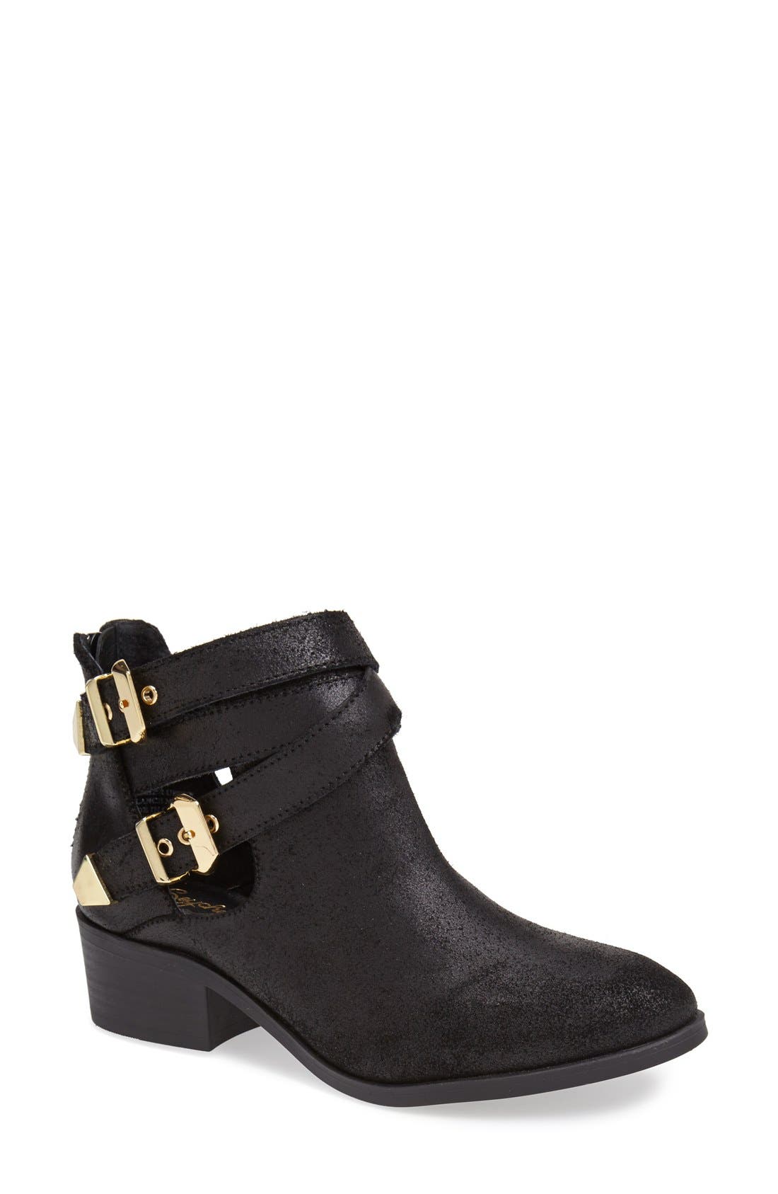 'Scoundrel' Distressed Leather Bootie, Main, color, BLACK DISTRESSED