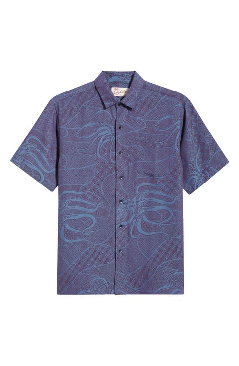 Ho'l Nalo Jacquard Short Sleeve Button-Up Shirt