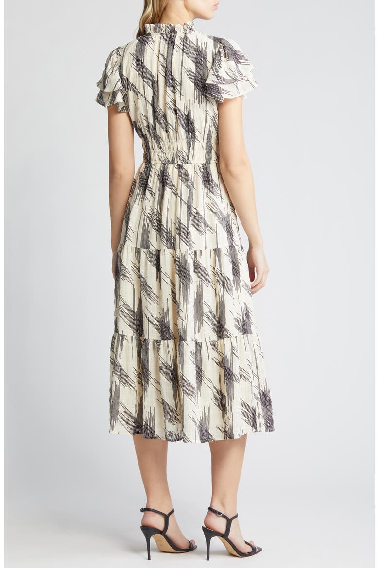 Smocked Waist Midi Dress, Alternate, color, IVORY/ BLACK