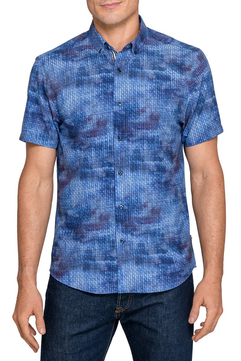 Textured Woven Short Sleeve Basic, Main, color, NAVY